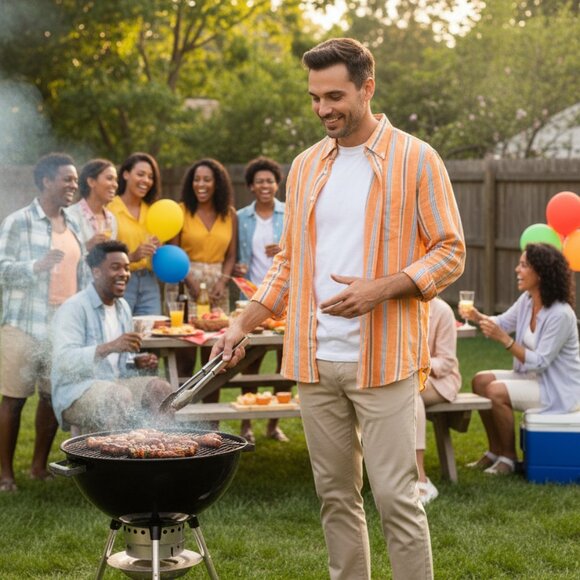 McKenzie Tribe Striped Button Down Shirt with Floral Accents Size M - Picture 1 of 9